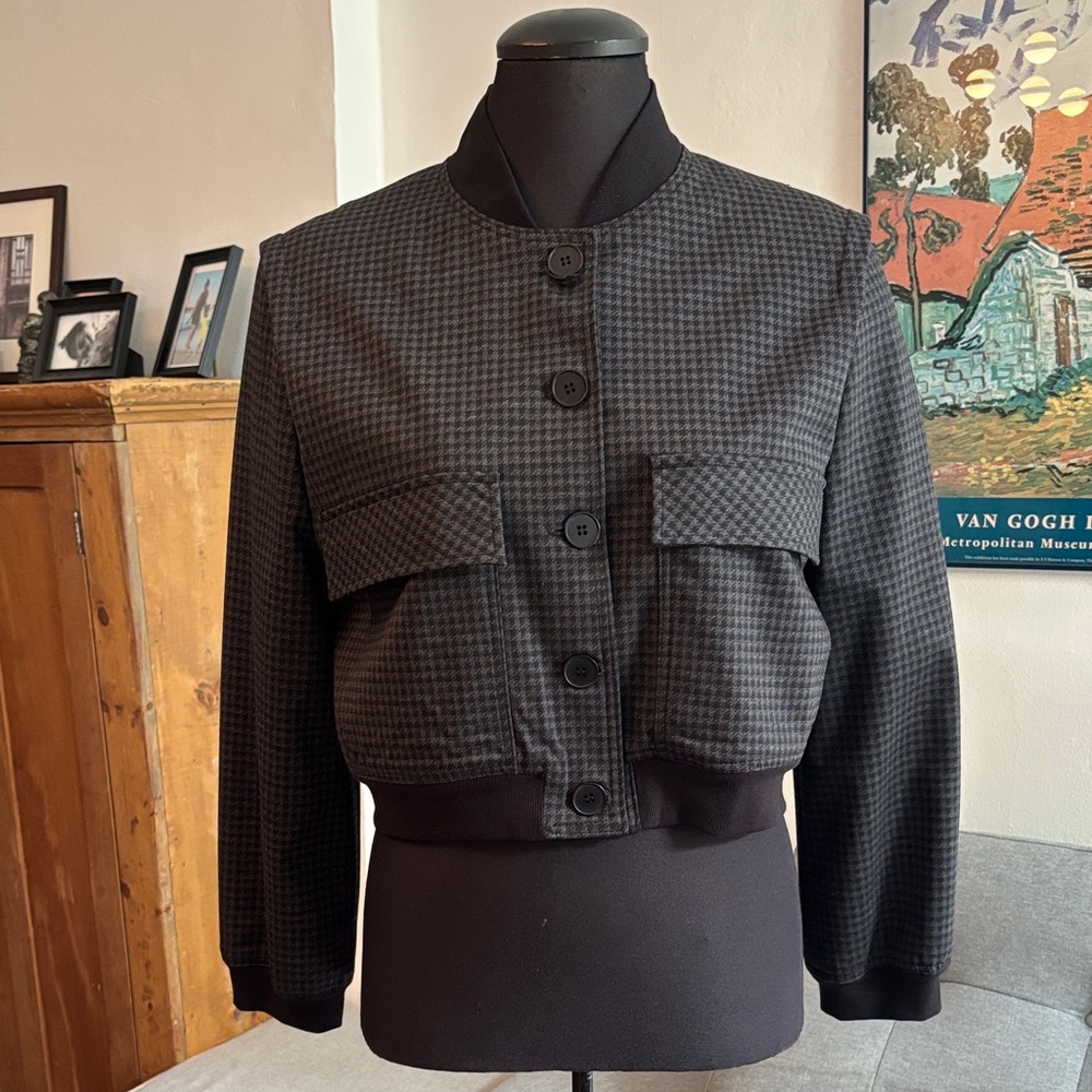 Freda’s Black Houndstooth Bomber Jacket